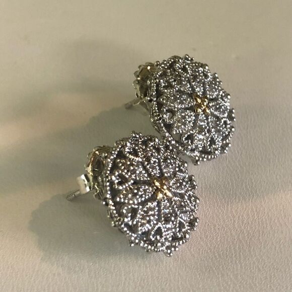 Signed M/C Thailand Sterling Silver 925 & 14k yellow gold “flower” stud earrings - Picture 3 of 3